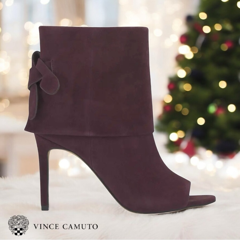 Vince Camuto Dark Plum Suede Peep-Toe High Heel Ankle Booties